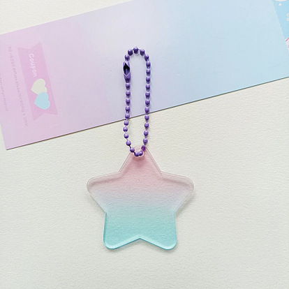 Gradient Color Transparent Acrylic Keychain Blanks, with Random Color Ball Chains, Heart/Star/Flat Round/Easter Egg Shape