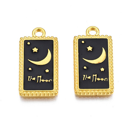 Pendentifs en émail d'alliage d'or de placage de support, sans cadmium et sans plomb, rectangle avec lune et mot