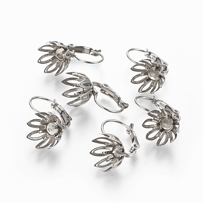 304 Stainless Steel Leverback Earring Findings, Flower