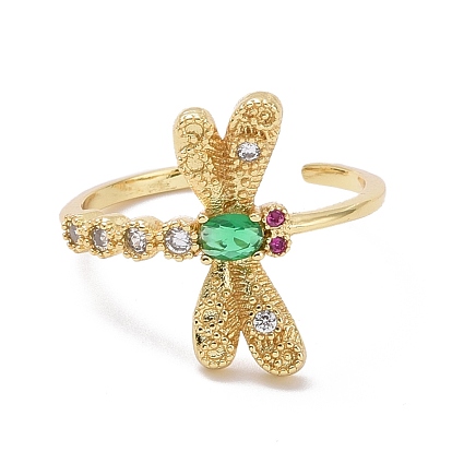 Открытое кольцо со стрекозой из зеленого кубического циркония, украшения из латуни для женщин, без кадмия и без свинца