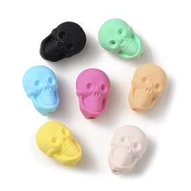 Opaque Spray Painted Acrylic Beads, Skull