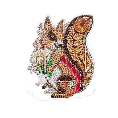 5D DIY Squirrel Pattern Animal Diamond Painting Pencil Cup Holder Ornaments Kits, with Resin Rhinestones, Sticky Pen, Tray Plate, Glue Clay and Acrylic Plate
