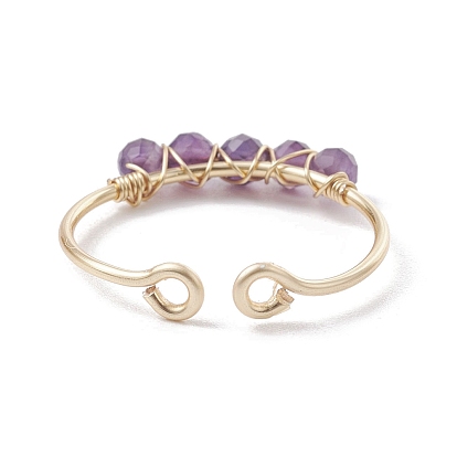 Открытое кольцо из медной проволоки с натуральным драгоценным камнем, кольцо на палец-манжета для женщин