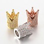 Brass Micro Pave Cubic Zirconia Beads, Crown, Lead Free & Nickel Free, 12x9mm, Hole: 1mm and 5mm