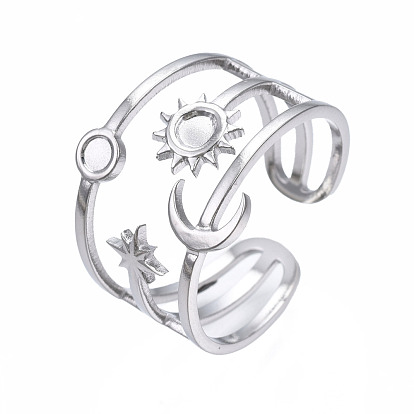 304 открытая манжета с луной и звездой из нержавеющей стали, массивное полое кольцо для женщин