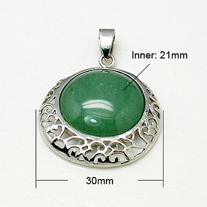 Natural Mixed Gemstone Pendants, with Brass Findings, Flat Round, Platinum Metal Color, 30x7mm, Tray: 21mm, Hole: 7x4mm