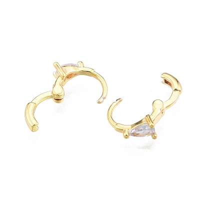 Clear Cubic Zirconia Teardrop Hoop Earrings, Brass Jewelry for Women, Nickel Free