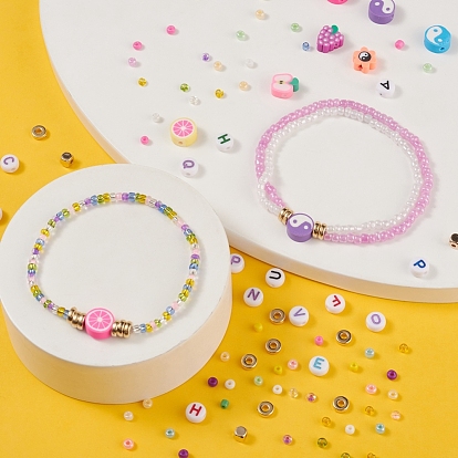 Kit de fabrication de bracelet de perles de rocaille bricolage, y compris les perles de rocaille en verre, argile polymère et perles plastiques et acryliques ccb, fil élastique