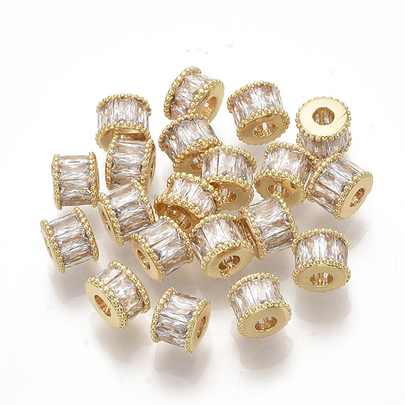 Brass Micro Pave Cubic Zirconia Beads, Column, Real 18K Gold Plated