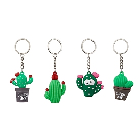 Cartoon Cactus PVC Plastic Keychain, with Iron Split Key Rings