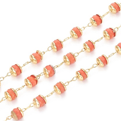 Main chaînes de perles de verre, avec les accessoires en laiton, plaqué longue durée, rondelle, facette, soudé