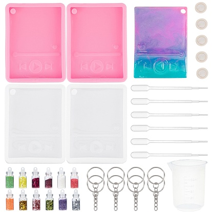 Olycraft DIY Mp3 Player Shape Keychai Making Kits, Including Silicone Molds, Iron Split Key Rings, Nail Art Glitter Powder, Plastic Transfer Pipettes & Measuring Cup, Latex Finger Cots