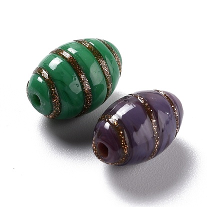 Handmade Gold Sand Lampwork Beads, Olive