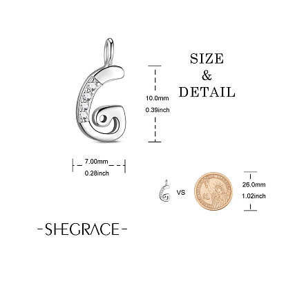 SHEGRACE 925 Sterling Silver Charms, with Grade AAA Cubic Zirconia, For Bracelet Making, Letter G
