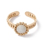 Открытое кольцо-манжета с цветком из натурального драгоценного камня, настоящие 24k позолоченные 304 украшения из нержавеющей стали для женщин