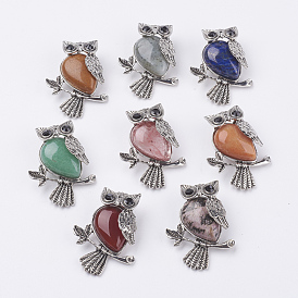 Gemstone Pendants, with Alloy Finding, Owl, Antique Silver