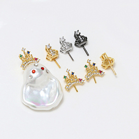 Brass Micro Pave Cubic Zirconia Crown Head Pins, for Baroque Pearl Making