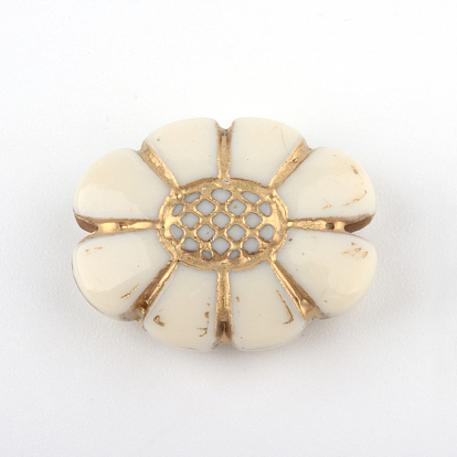 Flower Plating Acrylic Beads, Golden Metal Enlaced, 24.5x19x7mm, Hole: 2mm, about 290pcs/500g