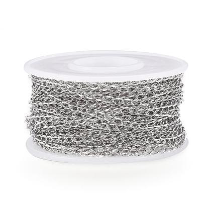 304 Stainless Steel Twisted Chains, Curb Chains, Soldered, with Spool