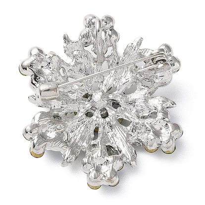 Broche de aleación chapado en color plateado con forma de copo de nieve, con diamantes de imitación de cristal