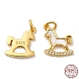925 Sterling Silver Micro Pave Cubic Zirconia Charms, Rocking Horse Charm, with Shell & Jump Ring & 925 Stamp