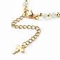 Cross Cubic Zirconia Beaded Bracelet for Girl Women, Natural Stone & Brass Beads Bracelet, Golden