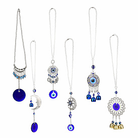 Evil Eye Alloy Lampwork Pendant Decorations, with Glass and Resin Beads, for Home Window Decoration