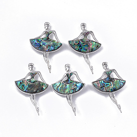 Shell Brooches/Pendants, with Resin Bottom and Alloy Findings, Dancer