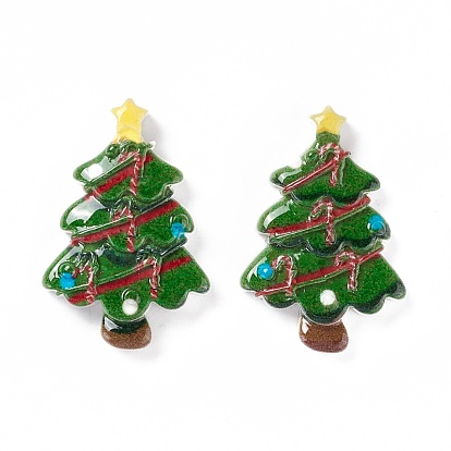 Кабошоны из непрозрачной смолы на новогоднюю тематику, рождественская елка