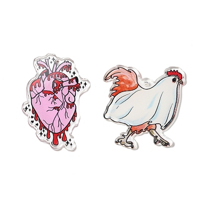 Colgantes de acrílico, corazón y gallo