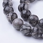 Natural Netstone Round Beads Strands, Black Silk Stone