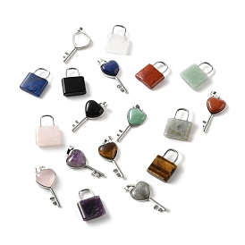 Gemstone Pendants, with Platinum Tone Brass Findings, Key & Lock