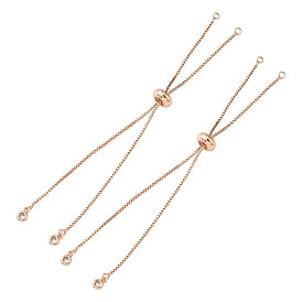 Rack Plating Brass Box Chain Slider Bracelets, with Cubic Zirconia Charm, Long-Lasting Plated, for Adjustable Link Bracelet Making