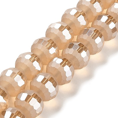 Electroplate Glass Beads Strands, Pearl Luster Plated, Frosted and Faceted(96 Facets), Round