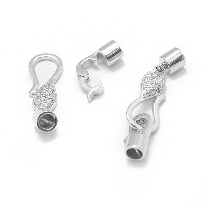 925 Sterling Silver Fold Over Clasps, with Cubic Zirconia, with 925 Stamp