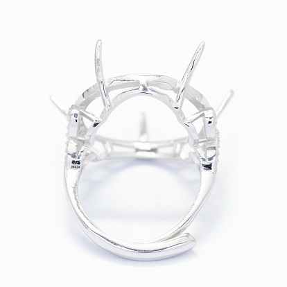 Регулируемые 925 элементы кольца из стерлингового серебра, с кубического циркония, плоско-круглые