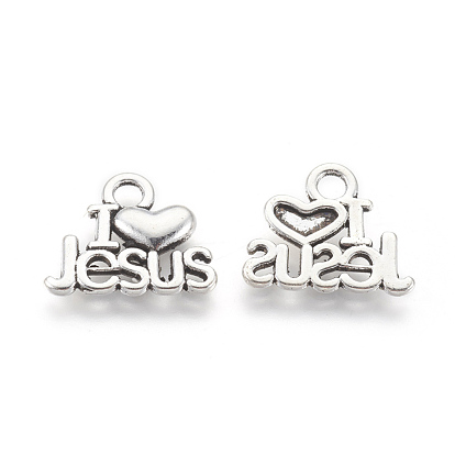 Tibetan Style Alloy Pendants, Cadmium Free & Lead Free, For Easter, Holy Charms(I Love Jesus), 13x15x2mm, Hole: 3mm
