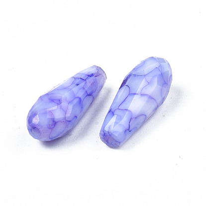 Opaque Baking Painted Crackle Glass Beads Strands, Teardrop, Faceted