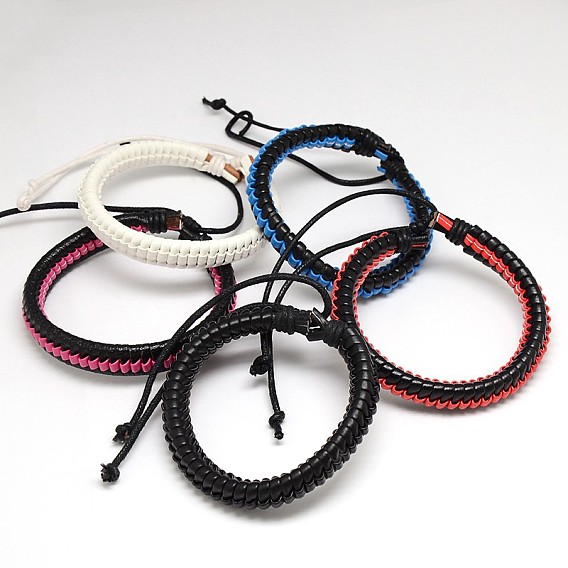 Cuir style décontracté unisexe à la mode enveloppé bracelets en cuir PU, avec cordon ciré, 54mm