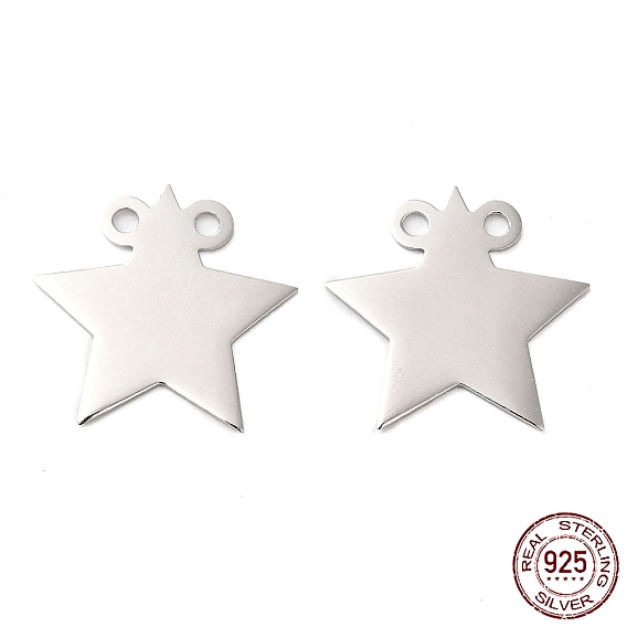 925 Sterling Silver 2-Loop Pendants, Stamping Blank Tags, Star Charm
