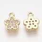 Brass Cubic Zirconia Charms, Flower, Clear, Real 18K Gold Plated