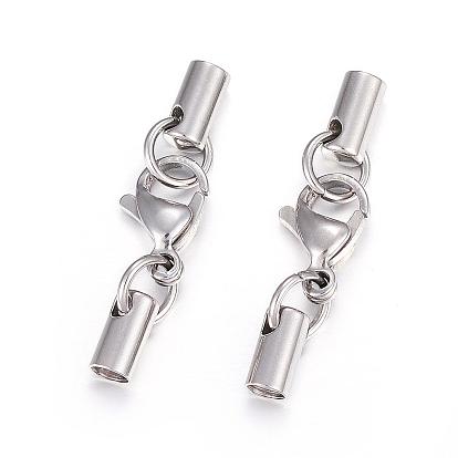304 Stainless Steel Lobster Claw Clasps, with Cord Ends