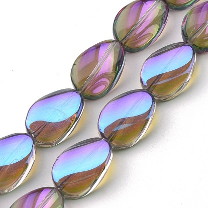 Transparentes cuentas de vidrio electroplate hebras, medio arco iris chapado, lágrima