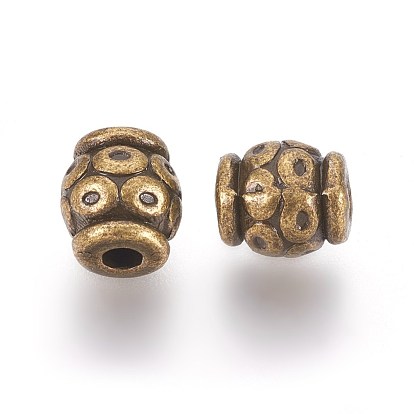 Perles en alliage de style tibétain, sans plomb et sans cadmium, baril, environ 6 mm de diamètre, Longueur 6mm, Trou: 2mm
