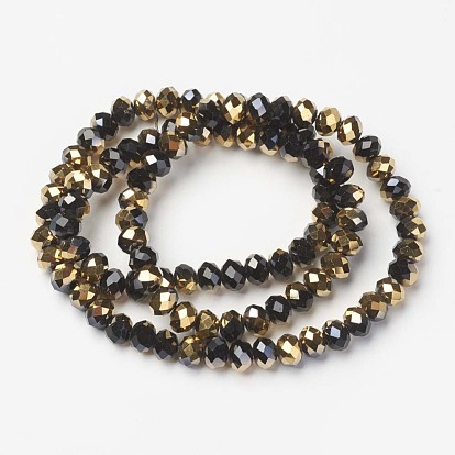 Electrochapa hilos de perlas de vidrio opacas, medio de oro chapado, facetados, Rondana plana