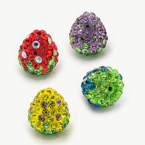 Clay Polymer Rhinestone Beads, Pave Disco Ball Beads, Grade A, Strawberry, 14x13mm, Hole: 1mm