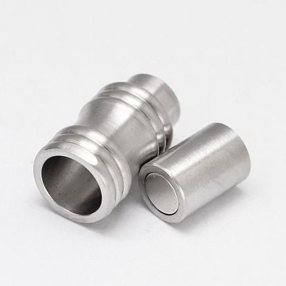 Column 304 Stainless Steel Magnetic Clasps with Glue-in Ends, Frosted, 20x10mm, Hole: 6mm