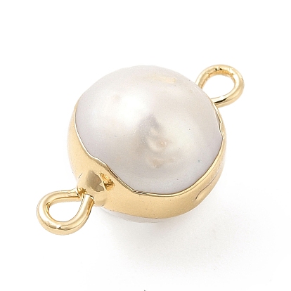 Charmes de connecteur de perles naturelles, avec doubles boucles en laiton, liens ronds