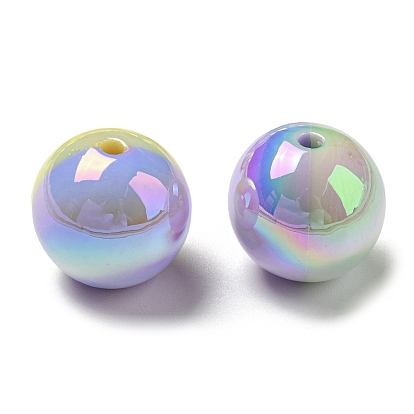 Placage uv perles acryliques opaques irisées arc-en-ciel, deux tons, ronde