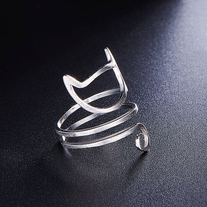 SHEGRACE Cute Design 925 Sterling Silver Finger Ring, with Wiredrawing Kitten, 17mm